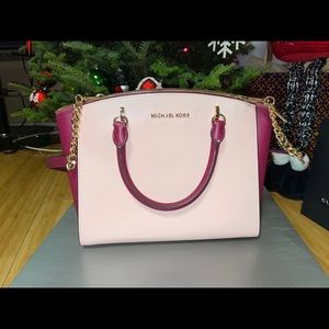 Michael Kors Ellis Large Two-Tone Leather Satchel